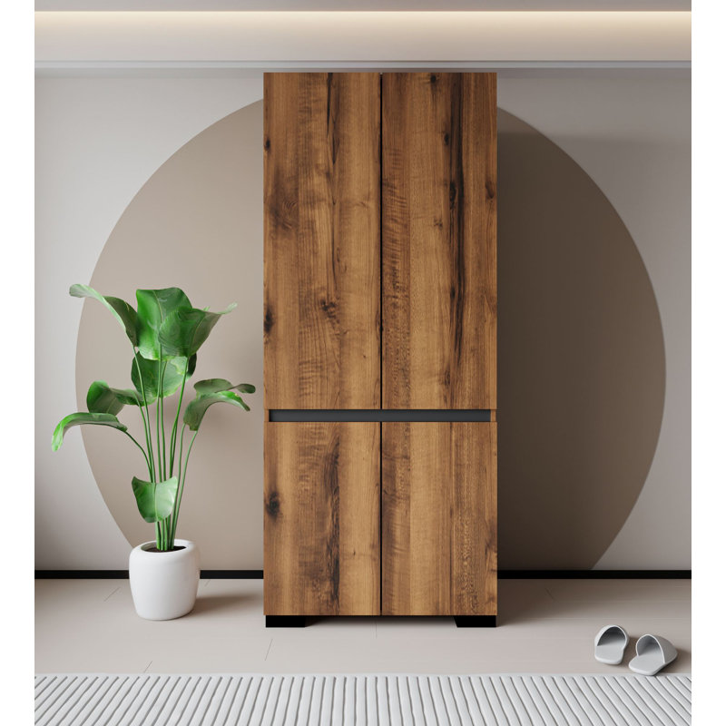 Armoire rustique avec nombreuses tablettes, noyer et anthracite, 35,4 x 82,7 x 20,5 pouces | Panneau de particules 100% mélaminé | Pieds en plastique à fixation murale, capacité de tablette de 66,1 lb | Solution de rangement élégante pour n'importe quelle pièce