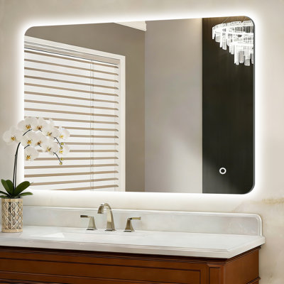 Miroir de salle de bain rétro-éclairé en verre trempé à DEL avec trois températures de couleur et gradation continue Certifié UL et ETL