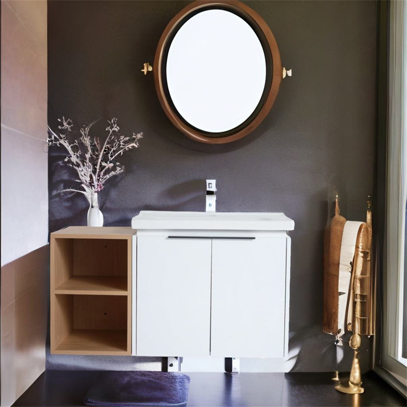 Meuble-lavabo mural simple avec plateau en céramique 35,43 po Demastus