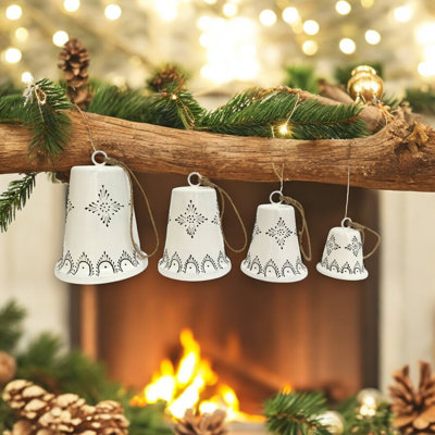 Ensemble de 4 cloches Navajo - carillons décoratifs blancs et noirs