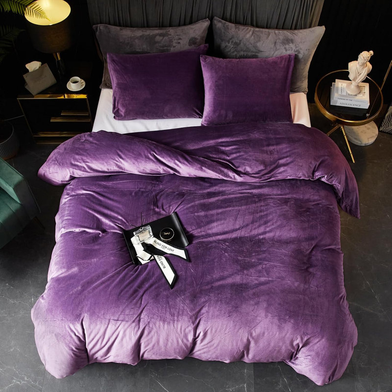 Ensemble de housse de couette en velours 3 pièces Housse de couette de luxe, Mauve