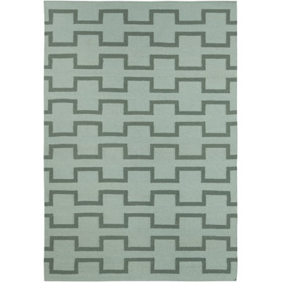 Tapis d'intérieur en laine tissé à plat à motif géométrique vert réversible Clavelle