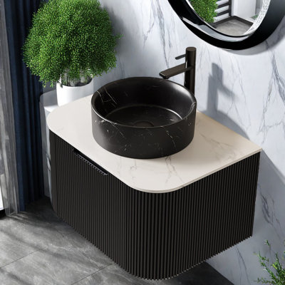 Meuble-lavabo moderne noir avec lavabo, lavabo en céramique, comptoir de Carrare pour salle de bain
