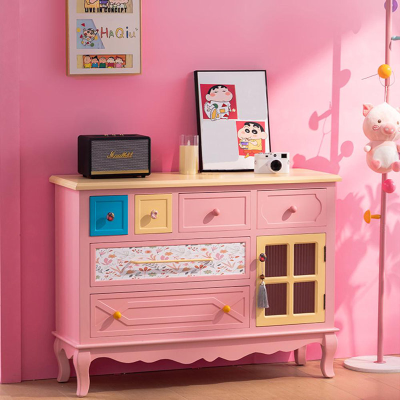 Solid Wood Painted Decoration Simple Locker Accent Cabinet, Pink