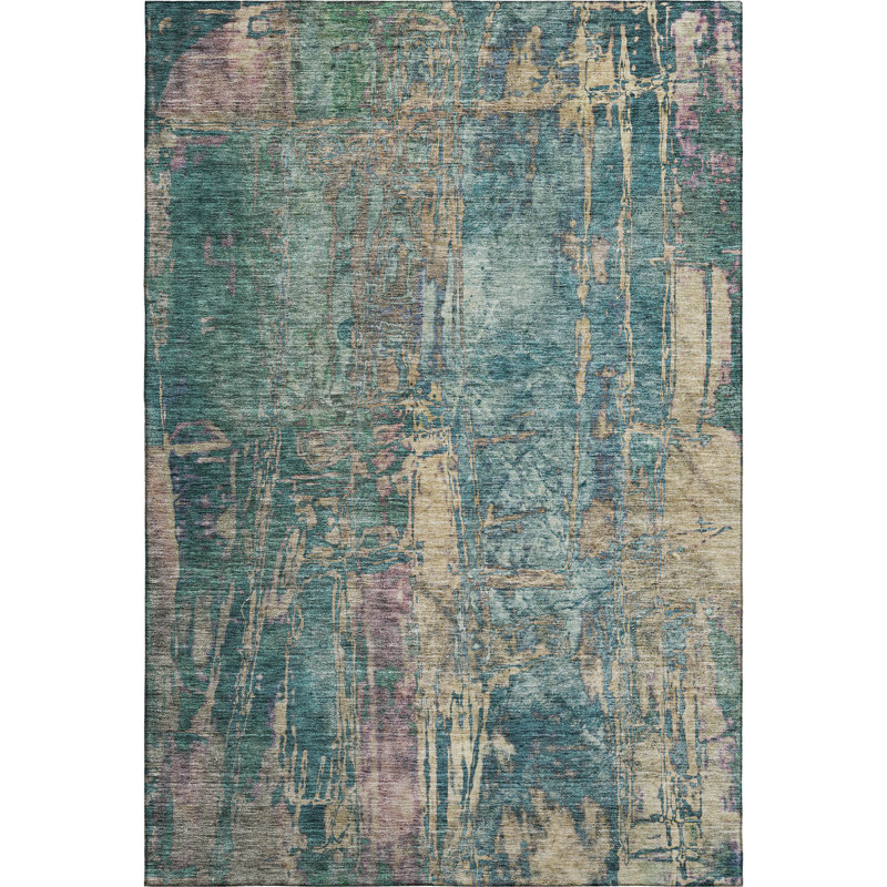 Premium Machine Washable Mayfield AMF2236 Abstract Rug, Teal, 2'6" x 3'10"