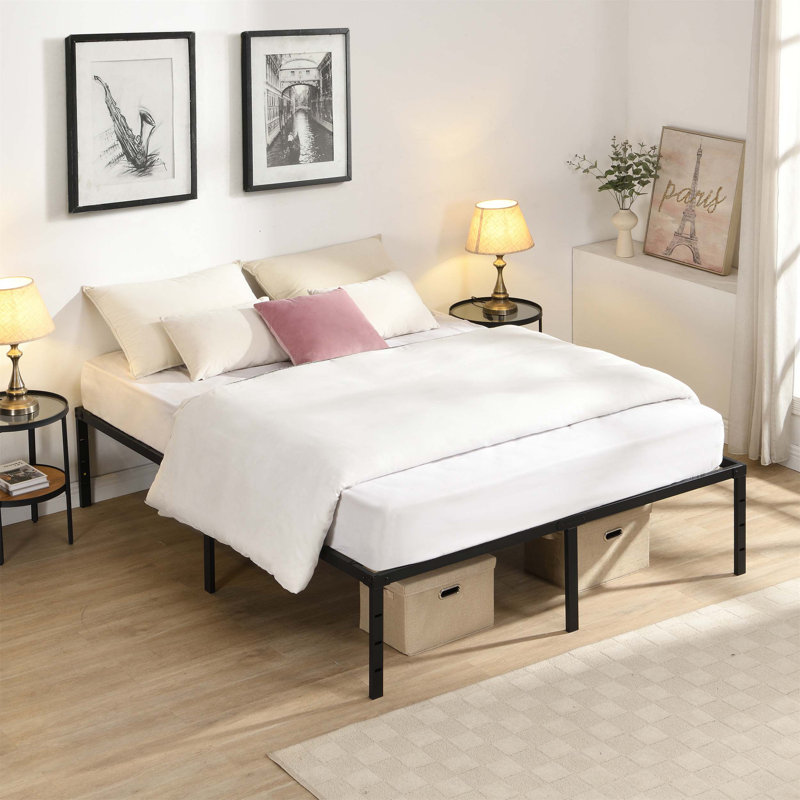 Heavy Duty Queen Size Metal Bed Frame, Quick Assembly, No Noise, Black, With Reinforced Steel Slats For Maximum Support