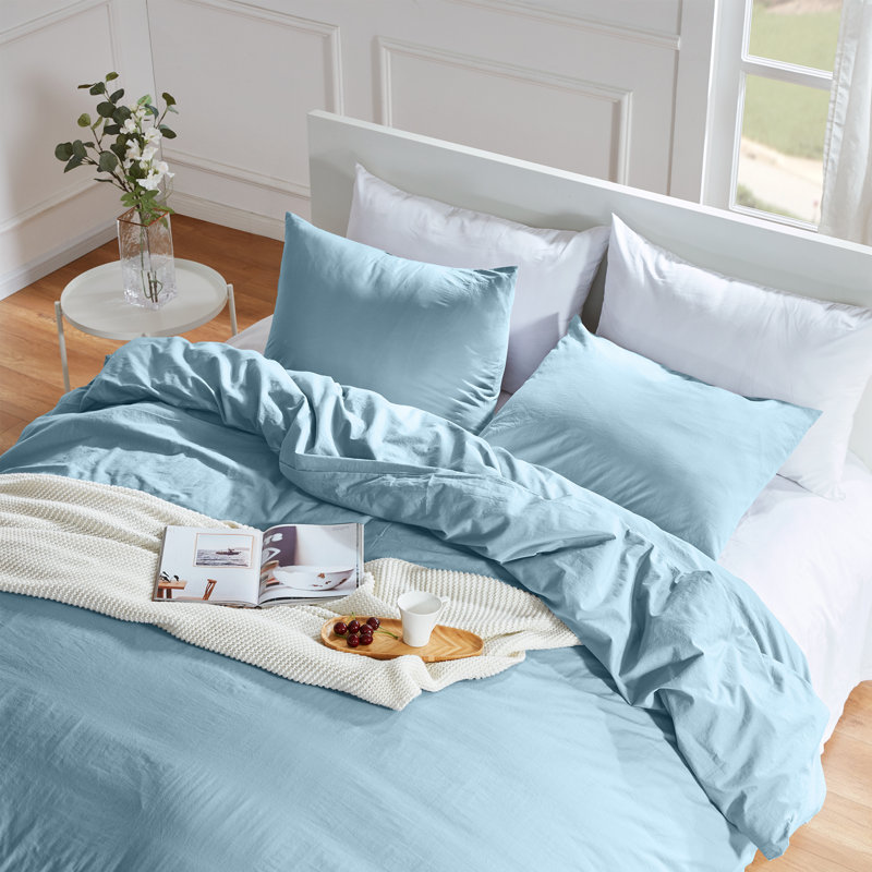 Cotton Twill Duvet Cover, Full/Queen Duvet Cover + 2 Shams, Stone Blue