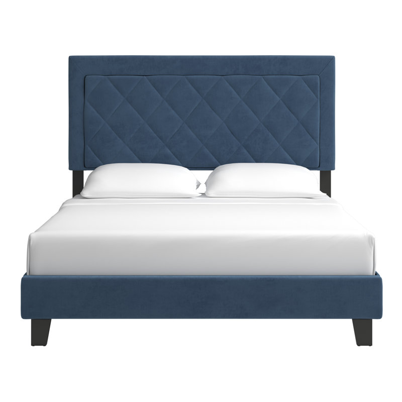 Lit plateforme tapissier Aguadilla, Double, Bleu