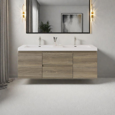 60" Floating Bathroom Vanity with Sink and Double Resin Basins