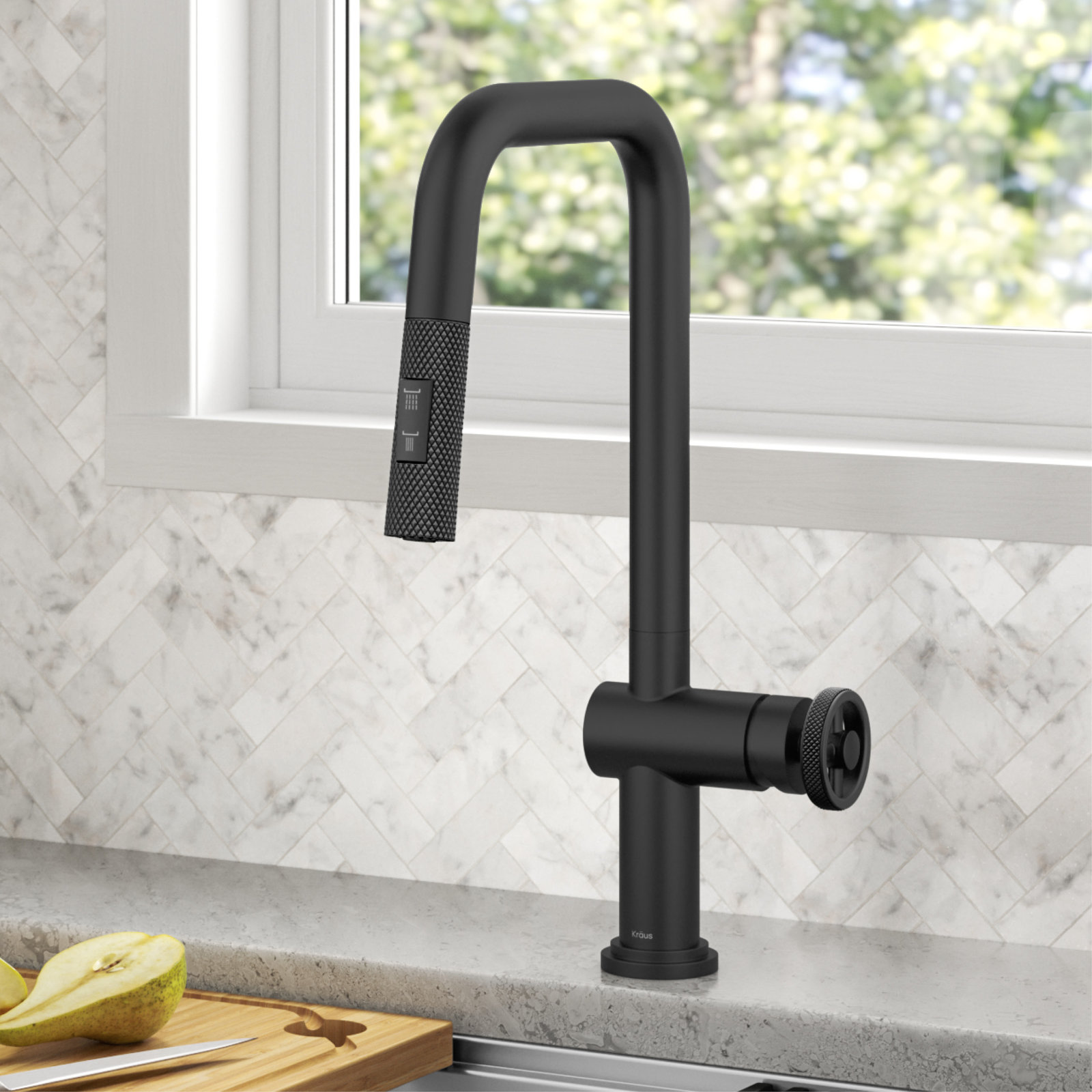 Urbix Industrial Pull-Down Kitchen Faucet, Matte Black