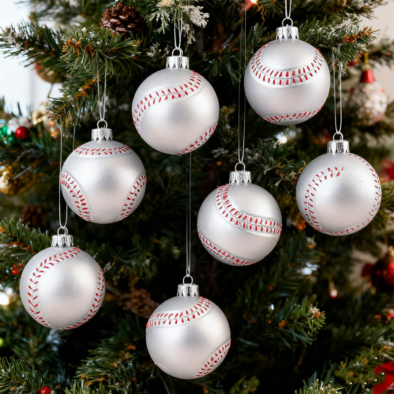 12 pièces boule de Noël thème de sport, pendentif arbre de Noël, baseball simulé, cadeau de Noël, 12