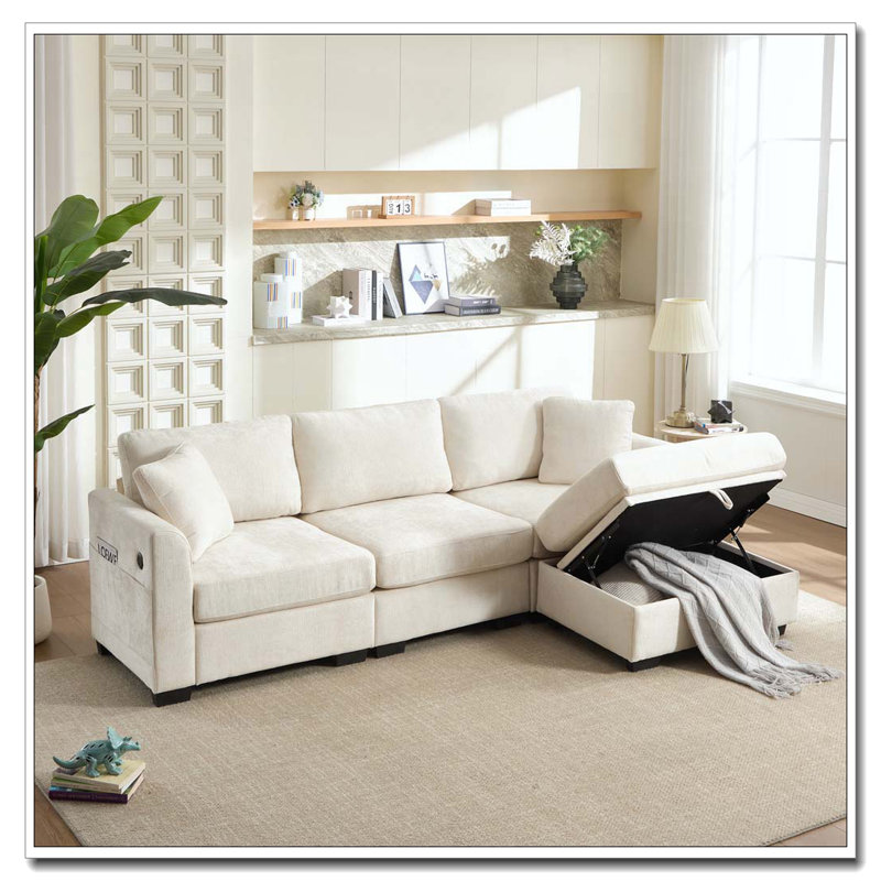 Canapé de rangement moderne avec port USB double, Beige