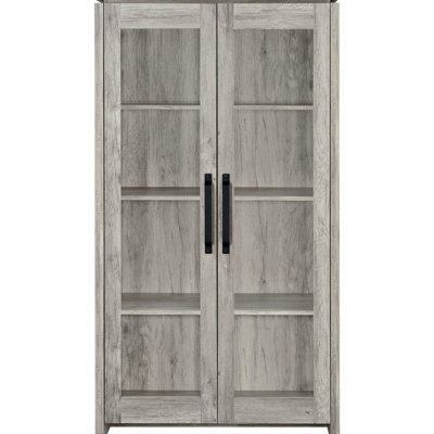 Armoire en bois d'ingénierie gris à 2 portes en bois d'ingénierie avec finition lisse pour une organisation de style bord de mer dans le salon principal