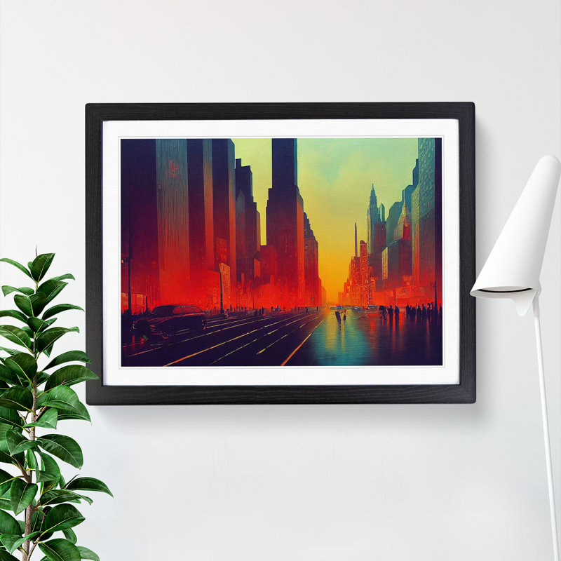 XH1022-6149X Modern New York Skyline Vol.3 - Single Picture Frame Print, Black, 46cm H x 64cm W x 2cm D
