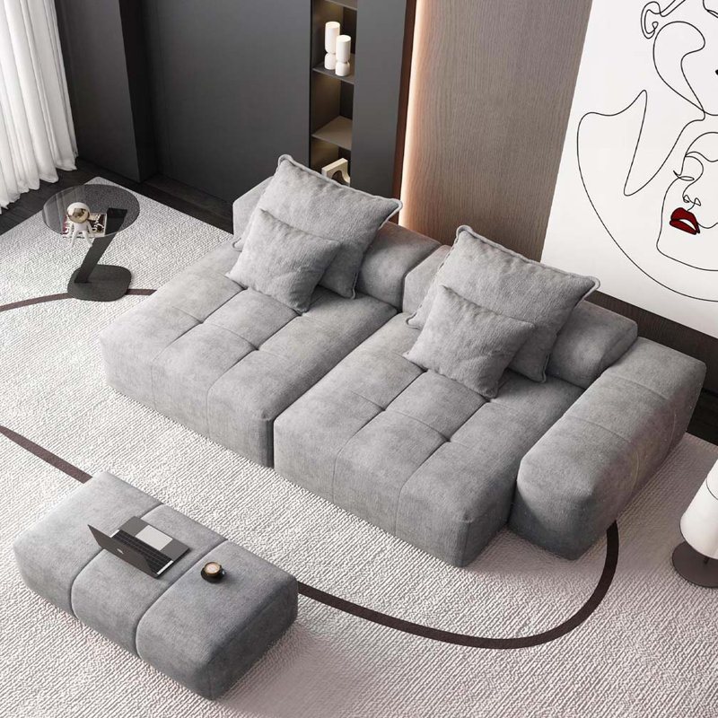 Canapé modulaire surdimensionné Boneless avec 2 méridiennes et 2 accoudoirs, Gris
