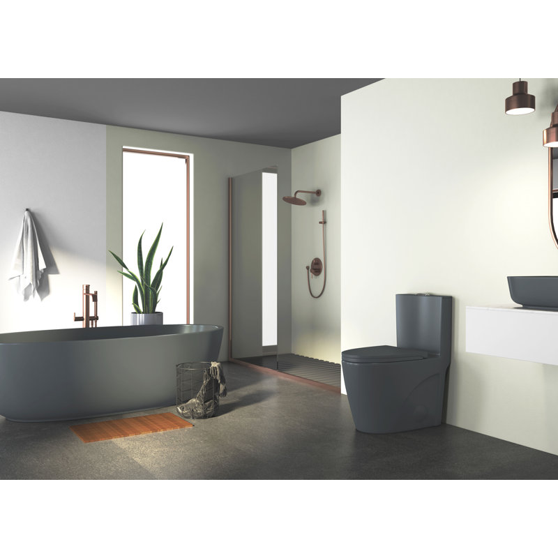 Toilette moderne une pièce à cuve allongée à double chasse 1,1 / 1,6 GPF en gris anthracite Reno (siège inclus)