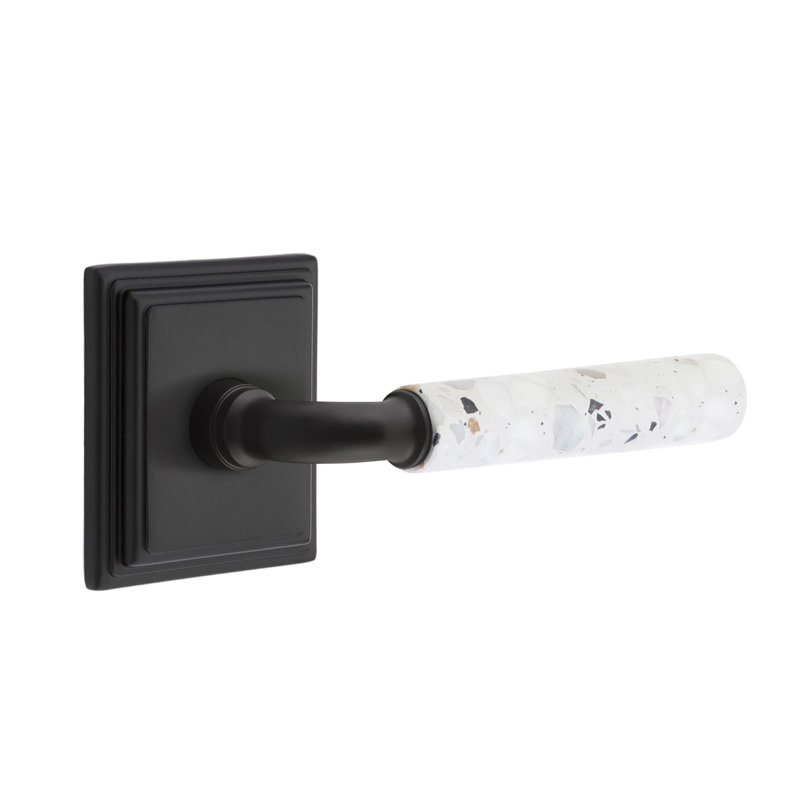Mortaise intérieure Emtek Select Passage avec rosette Wilshire et tige R-Bar, levier Terrazzo clair, Laiton non laqué, Oui