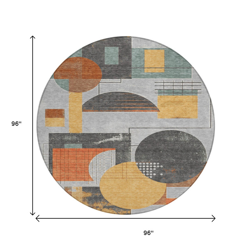 Tapis d'intérieur rond lavable géométrique 8 pi