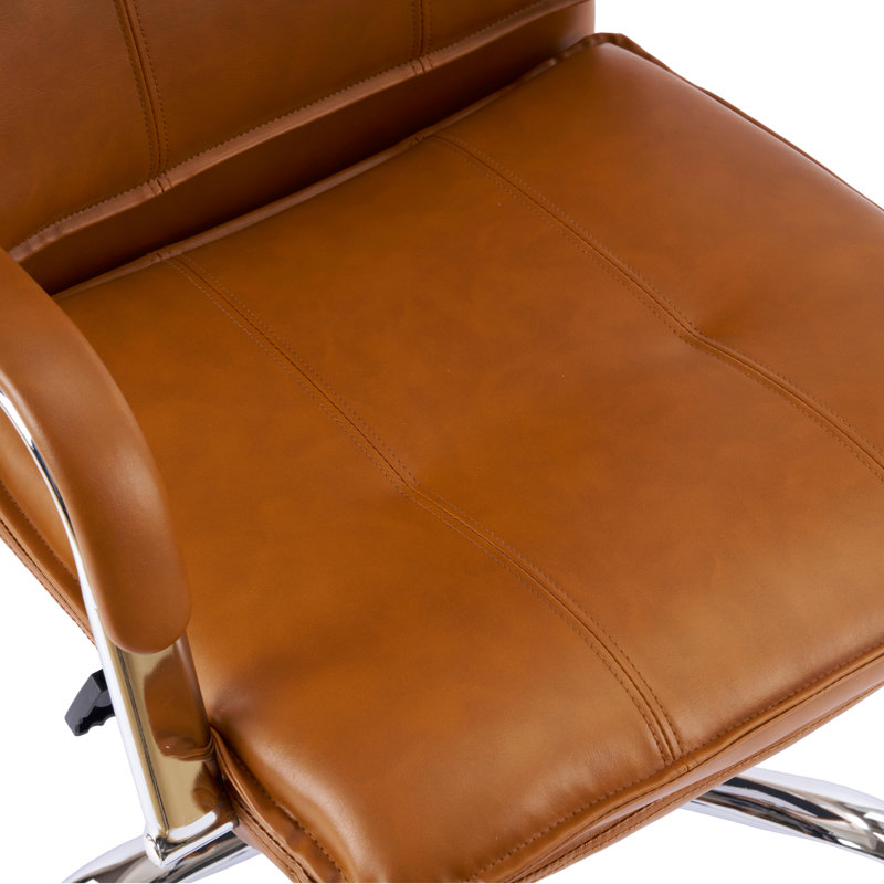Luxury Faux Leather Office Chair - Padded Arms, Camel