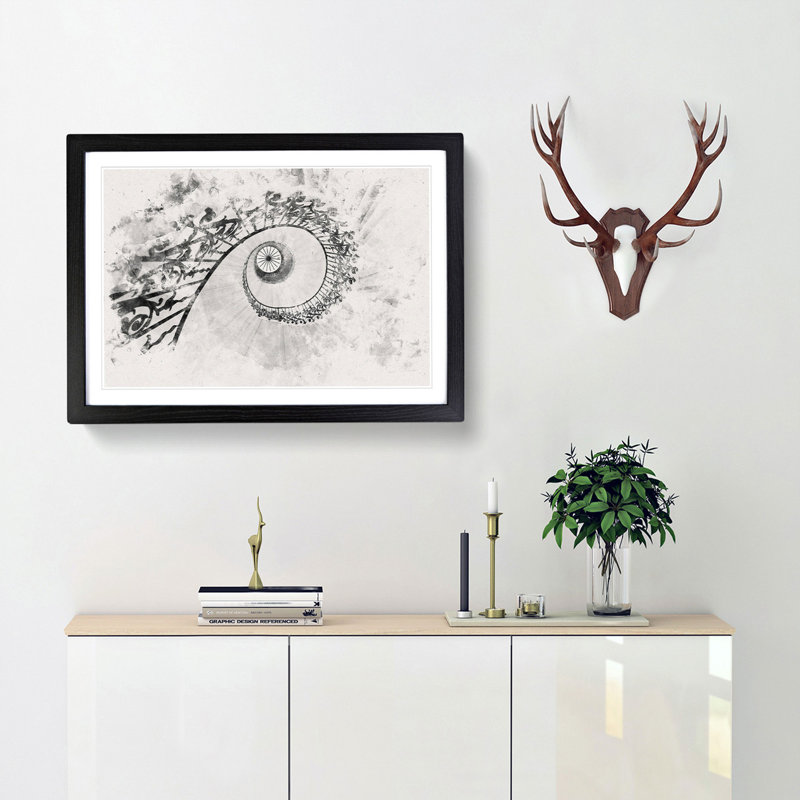 Spiral Staircase - Picture Frame Graphic Art Print, 62cm H x 87cm W x 2cm D, Black Framed