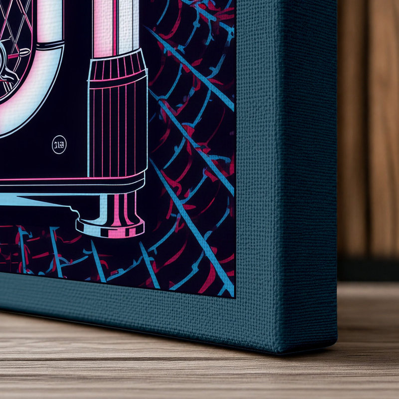 Neon Jukebox Retro - Wrapped Canvas, 18x12 - 45.7 x 30.5 cm, Teal Border