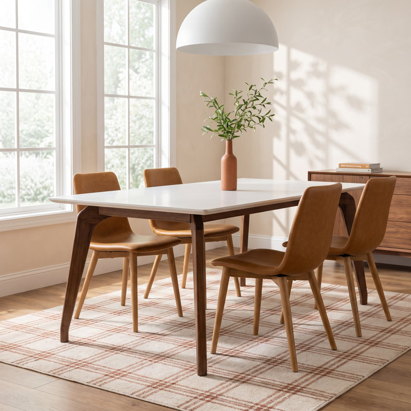 Ena Glass Top Solid Wood Base Dining Table, Off White, 29.5" H x 86.5" L x 43.5" W
