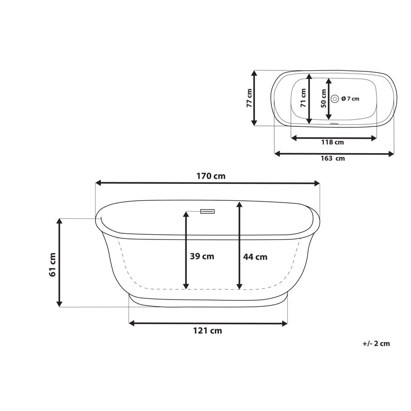 Chavira 770mm x 170mm Soaking Acrylic Bathtub