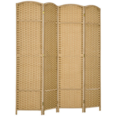 Stylish 4-Panel Nature Wood Folding Room Divider, 5.6' Tall for Privacy and Home Decor
