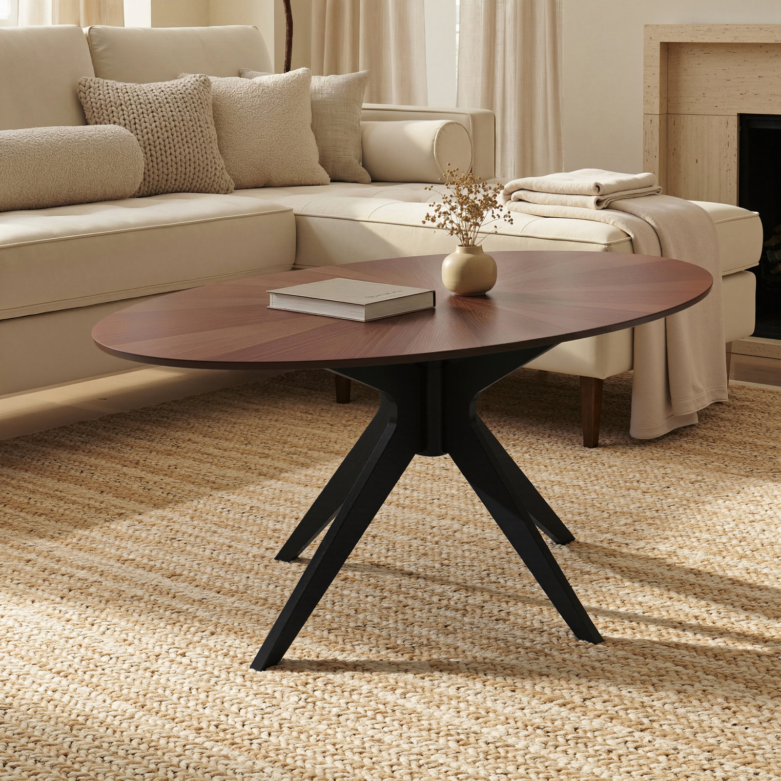 Fenway Single Coffee Table, Walnut Top/Black Base