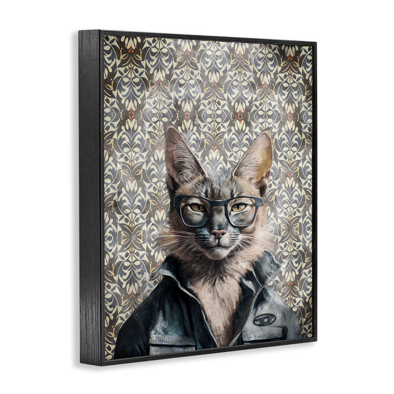  «Wild Cat on Damask», estampe numérique par Svetlana Aleynikova, Giclée encadrée noir minuit, H 30 po x l 24 po