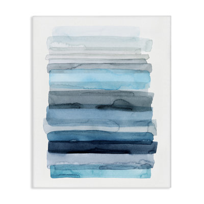 Water Inspired Blue Grey Ombre Abstract Lines Stretched Canvas Wall Art by Grace Popp