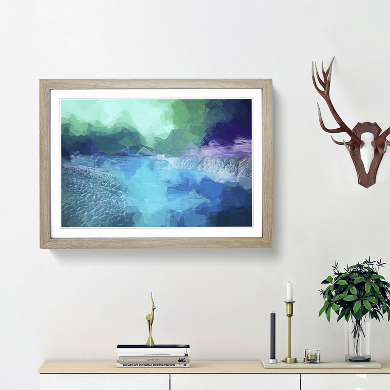 Aurora Borealis at Night in Abstract - Picture Frame Graphic Art Print, Oak Framed, 62cm H x 87cm W x 2cm D