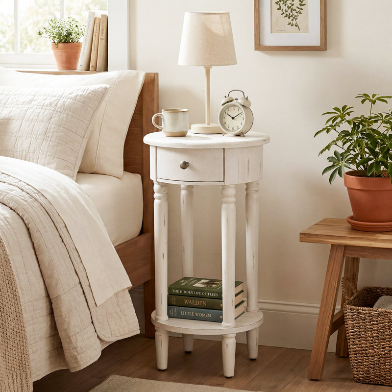 Table de chevet blanche 14 po avec tiroir simple et tablette ouverte l 14 po, 1
