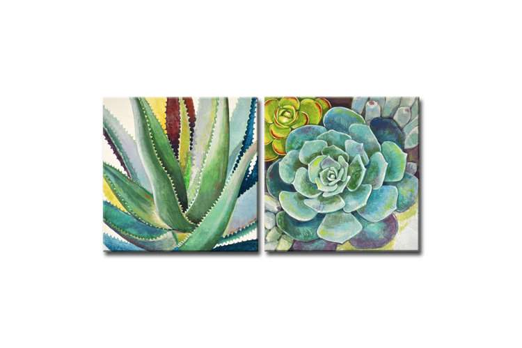 'Brilliant Succulents I/II' by Norman Wyatt Jr. - 2 Piece Wrapped Canvas Acrylic Painting Print Set