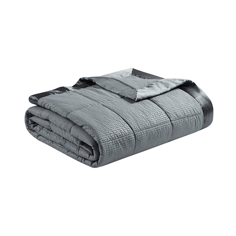 Down Alternative Blanket with Satin Trim, Charcoal, Queen