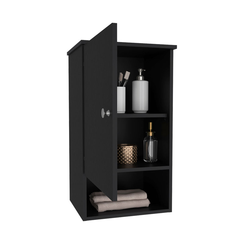 Armoire à pharmacie de 28 po de haut Bathbi avec deux tablettes intérieures et une tablette ouverte, Noir