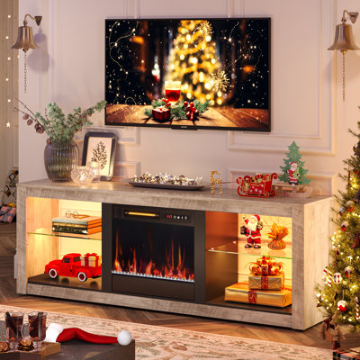 70" Fireplace TV Stand For Tvs Up To 80" With 36"W Electric Fireplace Heater,Cabinets & Open Storage
