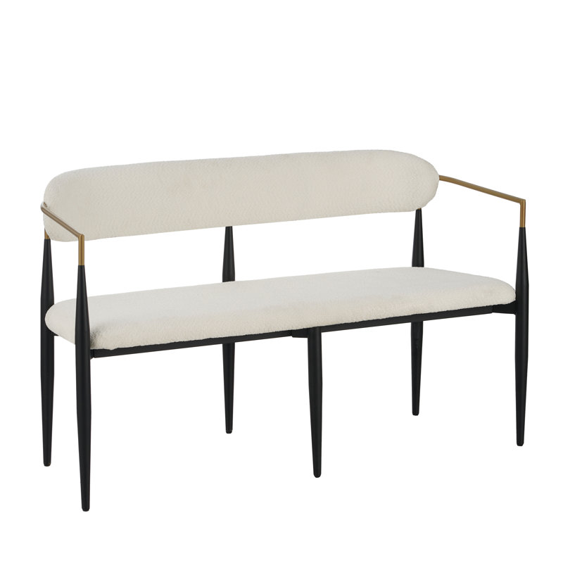 Malik Upholstered Loveseat Sofa With Iron Frame, Black/Gold, Beige Boucle