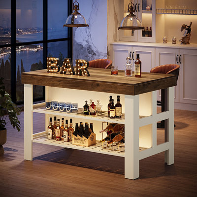 Home Bar Table With Storage Shelves, Farmhouse Bar Cabinet For Kitchen Dining Room by Wrought Studio