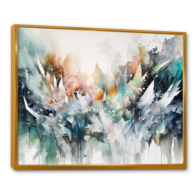 «Vibrant Paint Eruption IV», reproduction d'art géométrique moderne, H 30 po x l 40 po x P 1,5 po, Cadre flottant doré