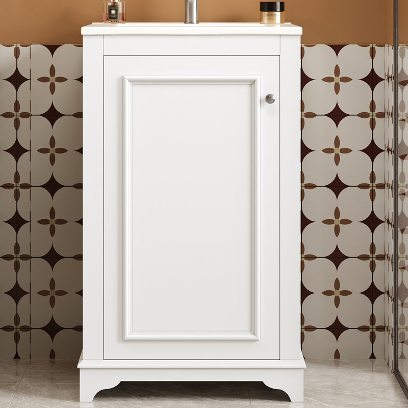 Meuble-lavabo moderne simple 20 po avec comptoir en céramique, Blanc