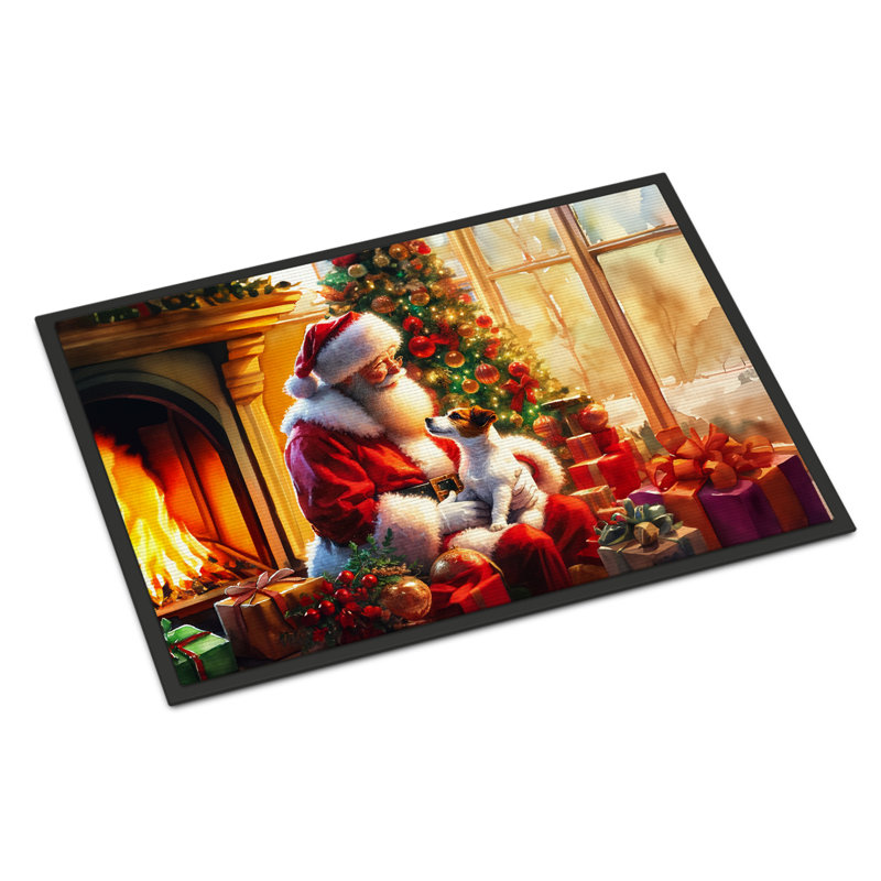 Paillasson Jack Russell Terrier and Santa Claus, L 18 po x L 27 po
