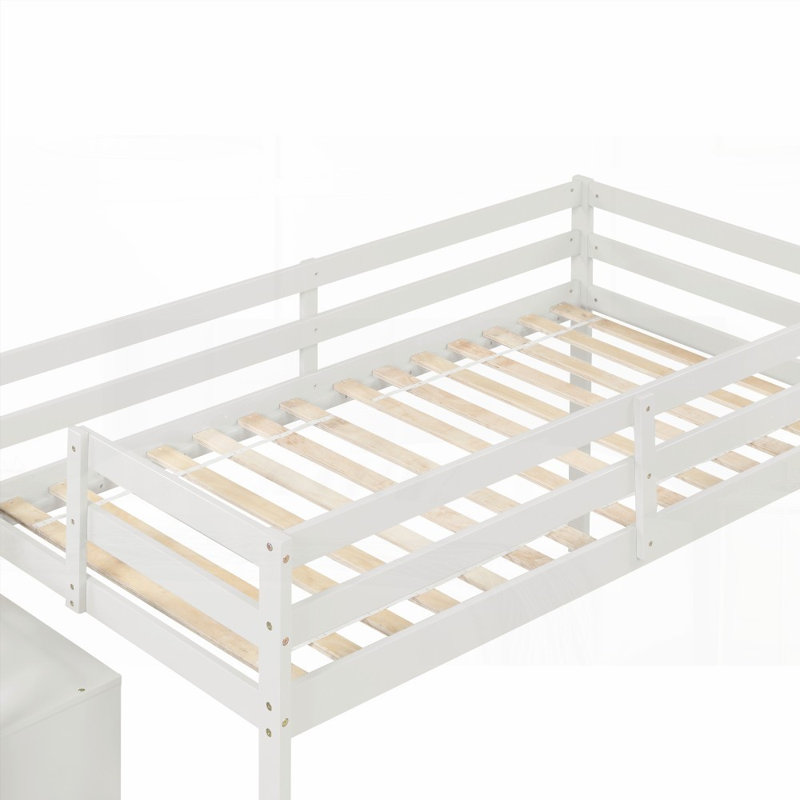 Lit mezzanine simple avec escalier, aucun sommier nécessaire, robuste et amp; Durable, Blanc