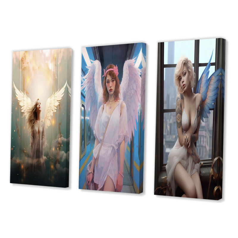 «Glorious Ascendant Angel», 3 pièces, H 40 po x l 60 po, Toile tendue