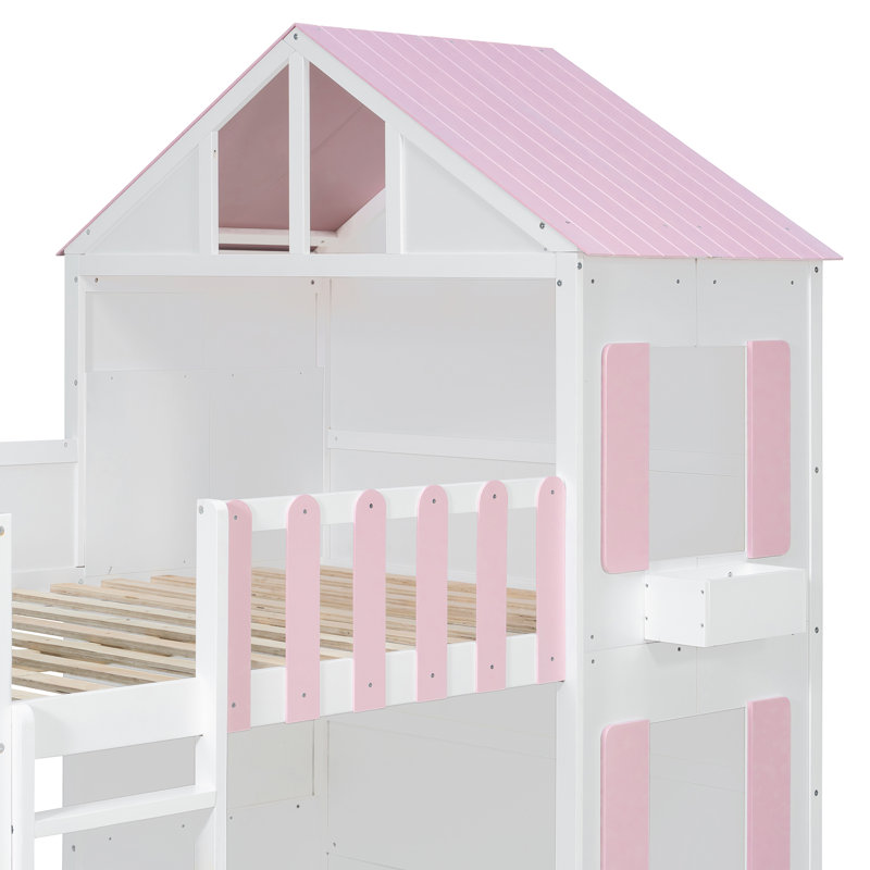 Lit superposé avec rampes pour chambre d'enfant Havenly, Lit double, Rose