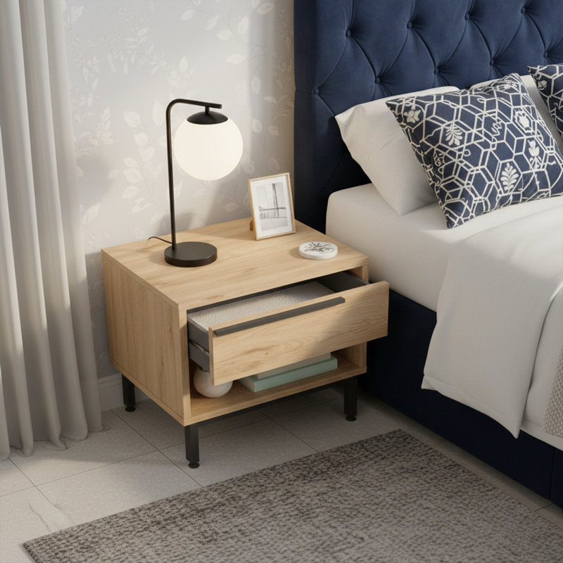 Aria Modern Floating-Style 1-Drawer Nightstand, Walnut