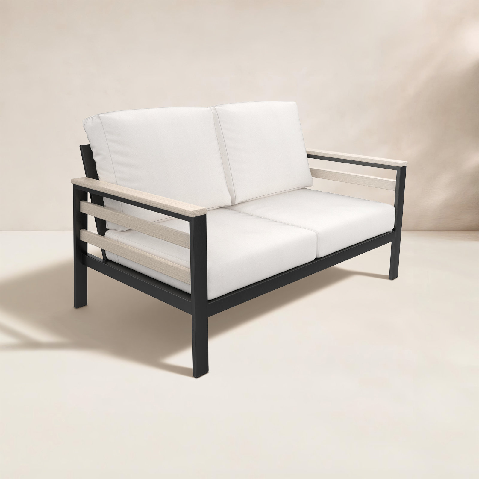 Townsend 55" Sunbrella® Patio Loveseat, Sunbrella Canvas Natural, White/Dark Gray