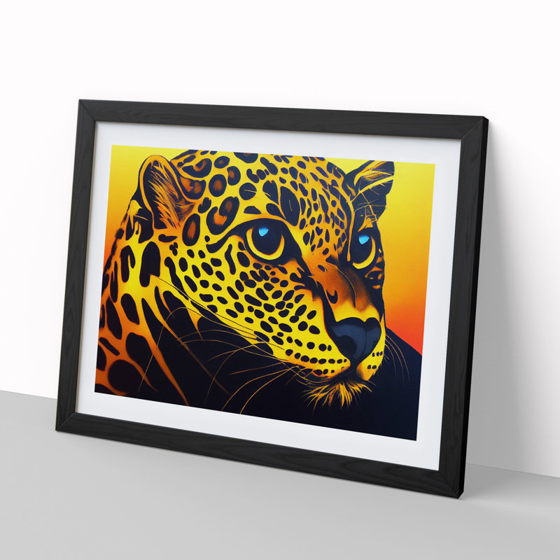 Illuminated Leopard - Single Picture Frame Print, Black, 34cm H x 46cm W x 2cm D