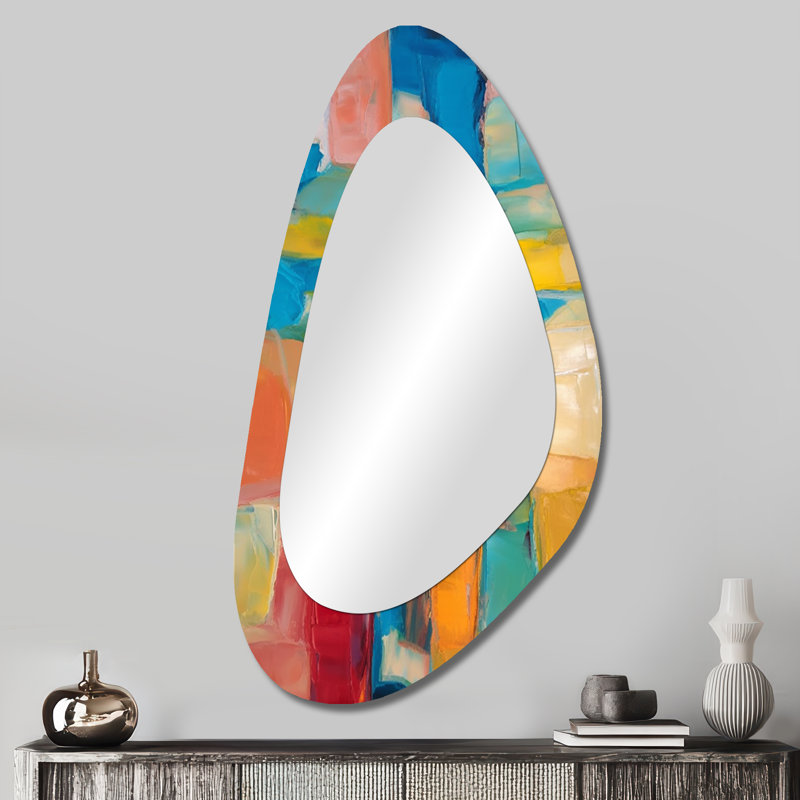 «Vibrant Cubist Colourfields - Abstract Collages Unique Shape», grand miroir mural asymétrique moderne, art imprimé en métal
