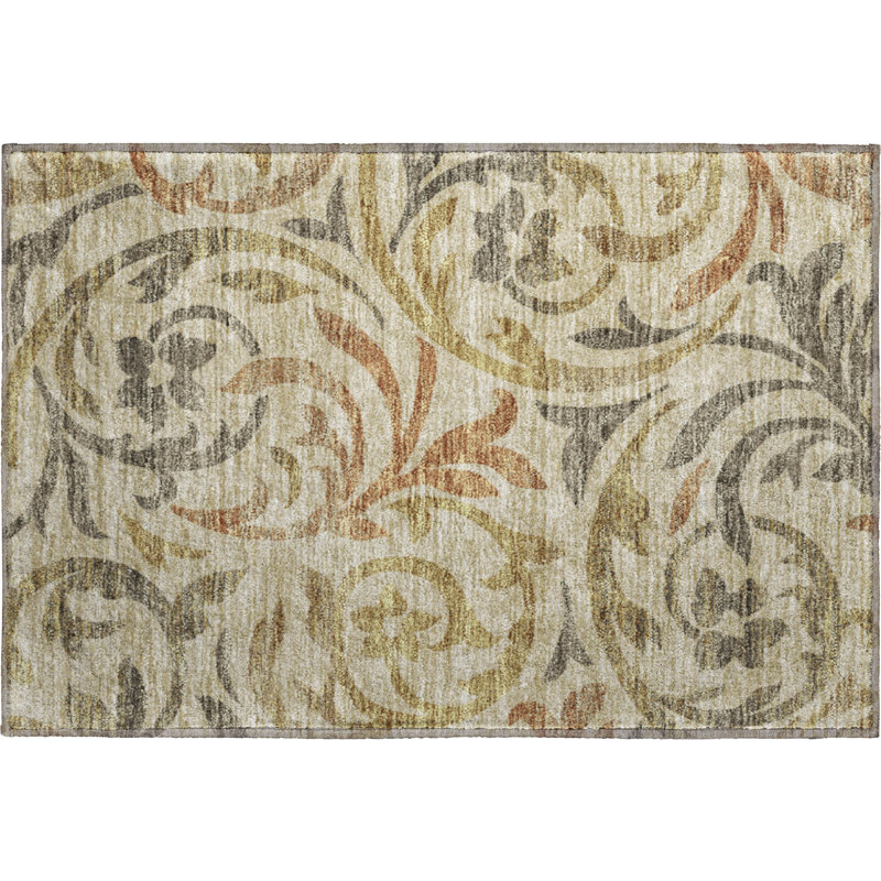 Tapis beige Prisco lavable à la machine de qualité supérieure, Rectangle 1 pi 8 po x 2 pi 6 po